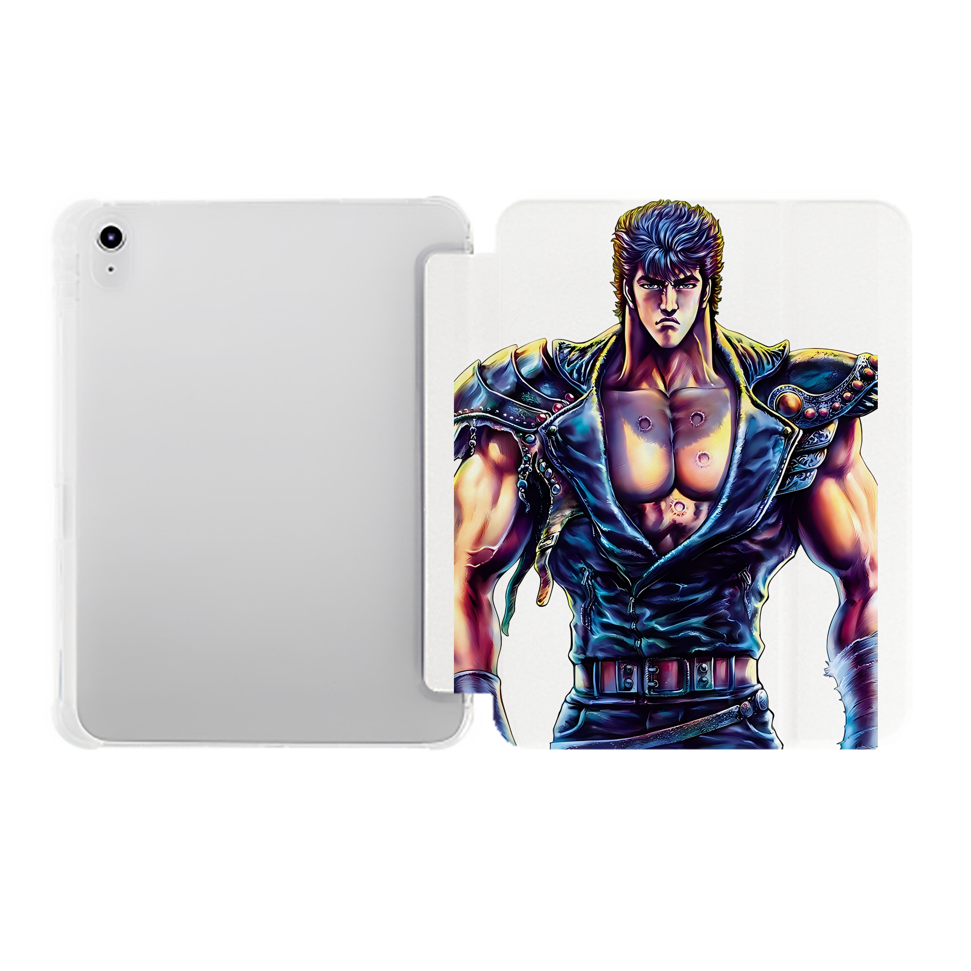 （画像用） 北斗の拳 Fist of the North Star IPad ケース ペン収納付き 三つ折りスタンド PUレザー×シリコン 対応機種9.5/10.5/10.9インチ